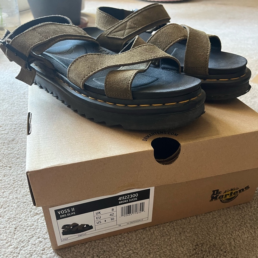 Dr. Martens Olive Suede Platform Strappy Sandals
